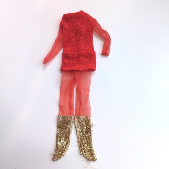 Barbie Other - Vtg 70's Live Action PJ Barbie Outfit #1156 Orange Dress‎ Gold Eyelash Boots